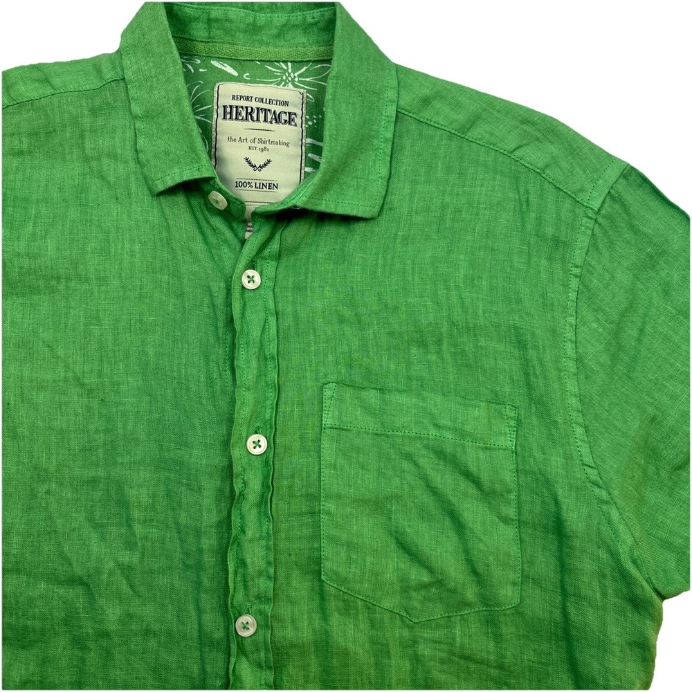 Heritage‎ Men's 100% Linen Short Sleeve Button Down Shirt Green Size Small